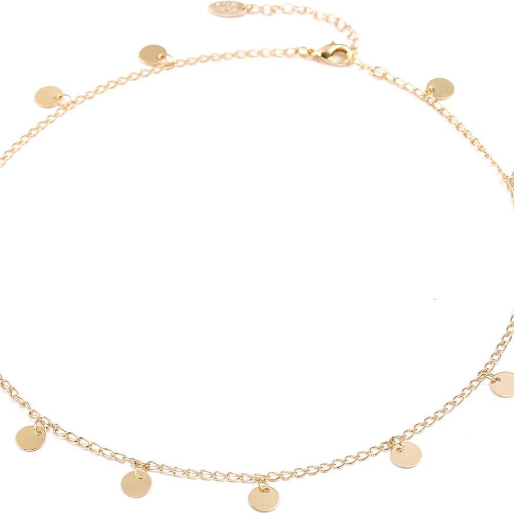 Gold Choker Necklaces 14K Gold Plated/Silver Disc Choker Necklaces Dangling Star